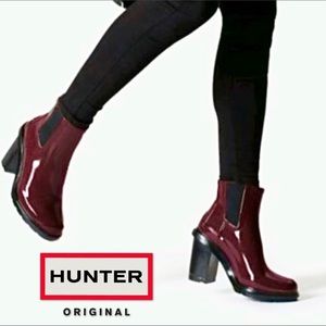 HUNTER Refined Mid Block Heel Gloss Chelsea Boots